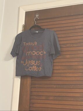 Graphic Tee "Today's good mood is sponsored by Jesus & Coffee" - blue grey